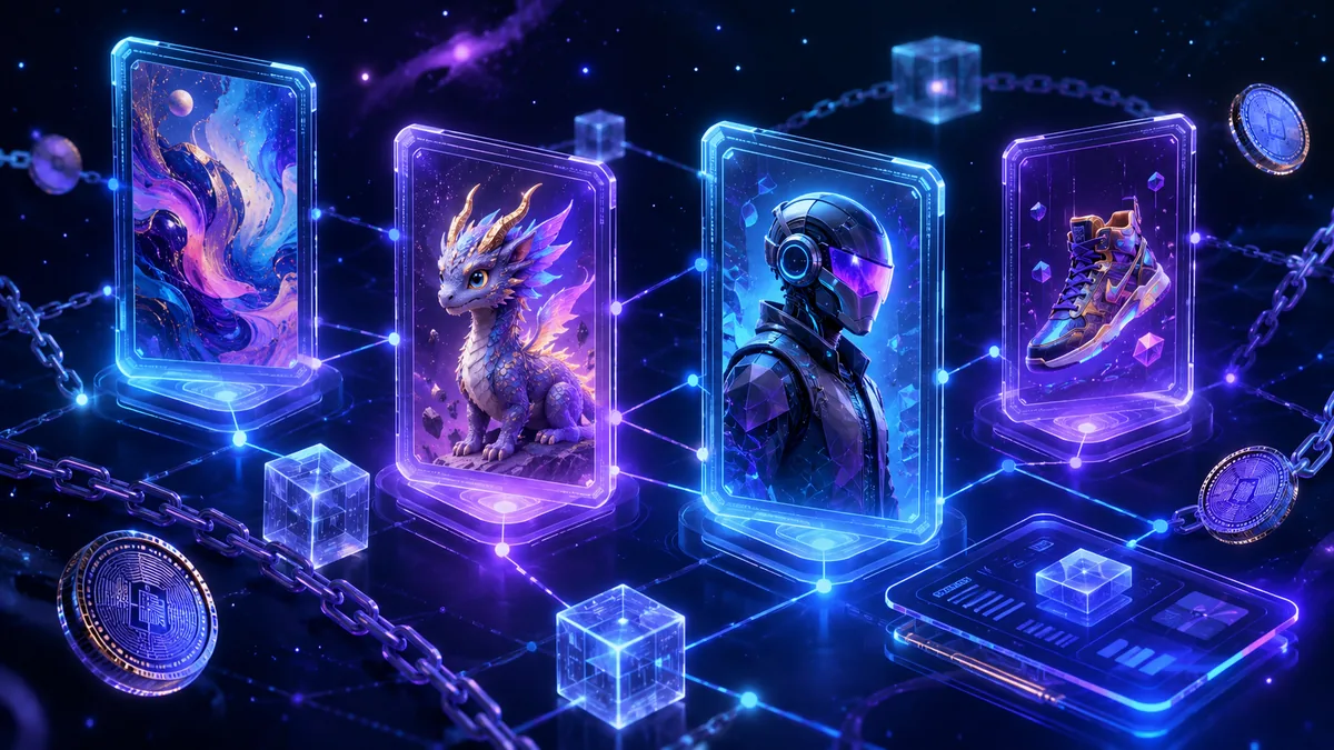 NFT blockchain ownership concept with digital collectibles no text