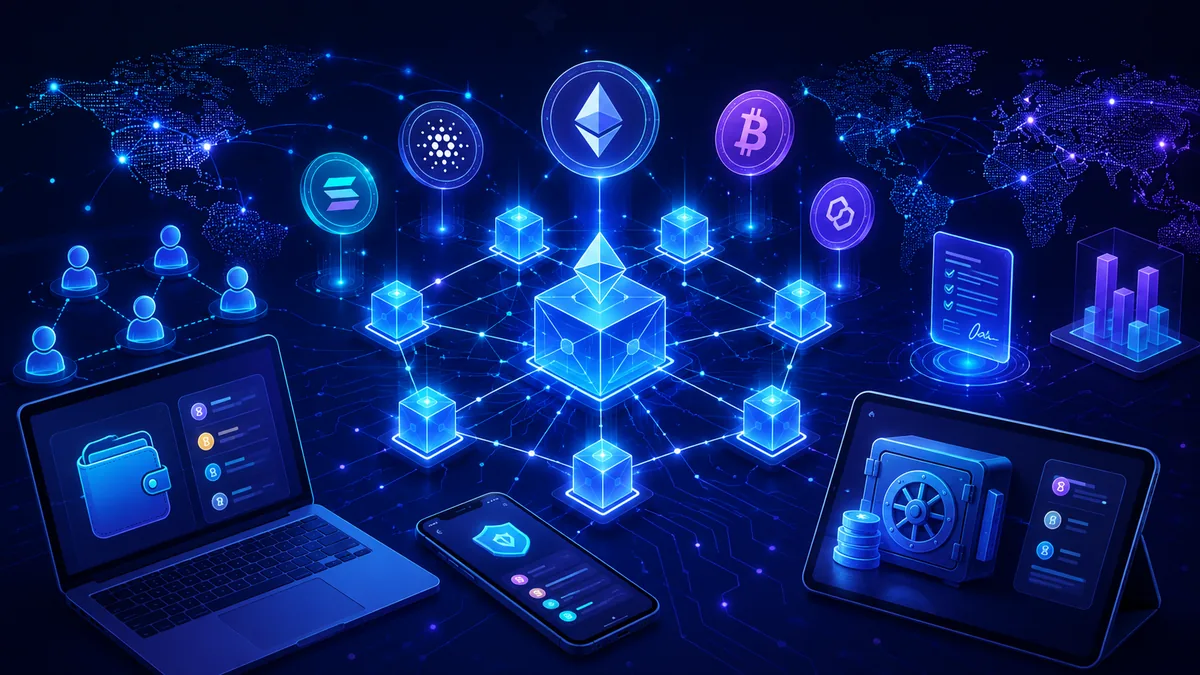 decentralized finance blockchain network with digital assets no text