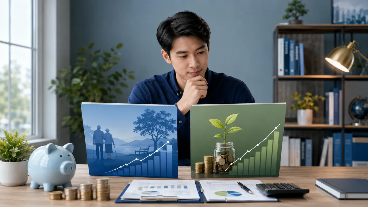 Thai investor comparing RMF and SSF tax-saving mutual funds, no text