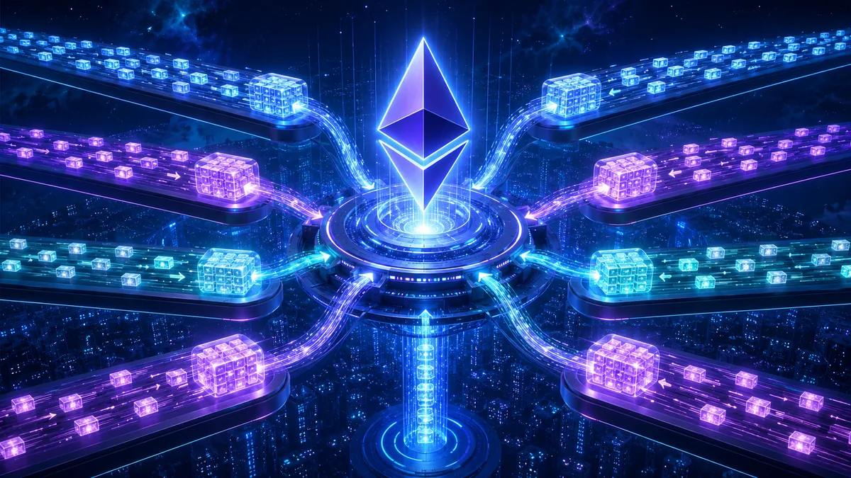 Ethereum Layer 2 network processing transactions and settling on mainnet, no text