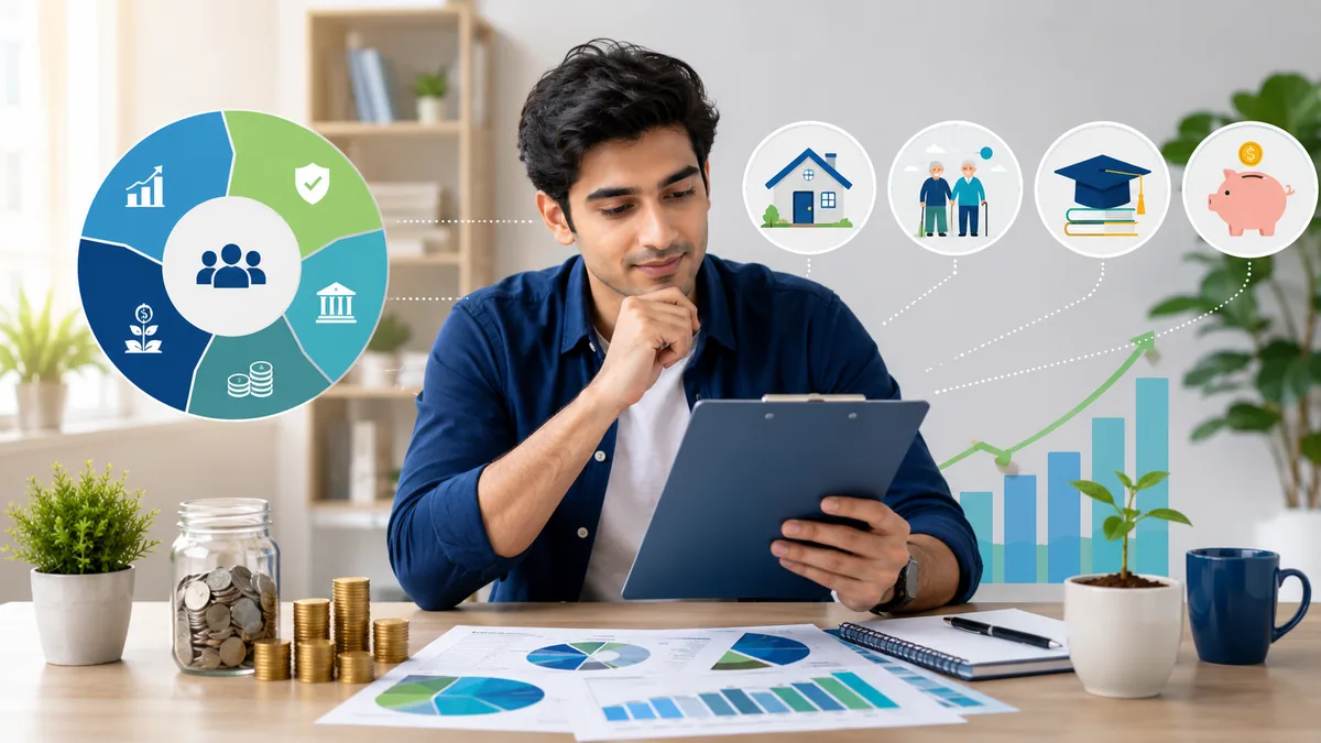 beginner investor comparing mutual fund options with financial goals, no text in image