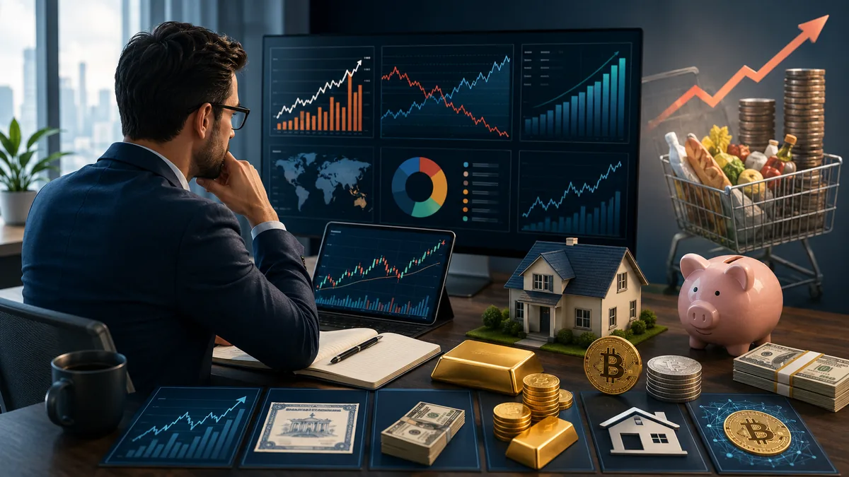 investor comparing inflation interest rates and asset classes no text