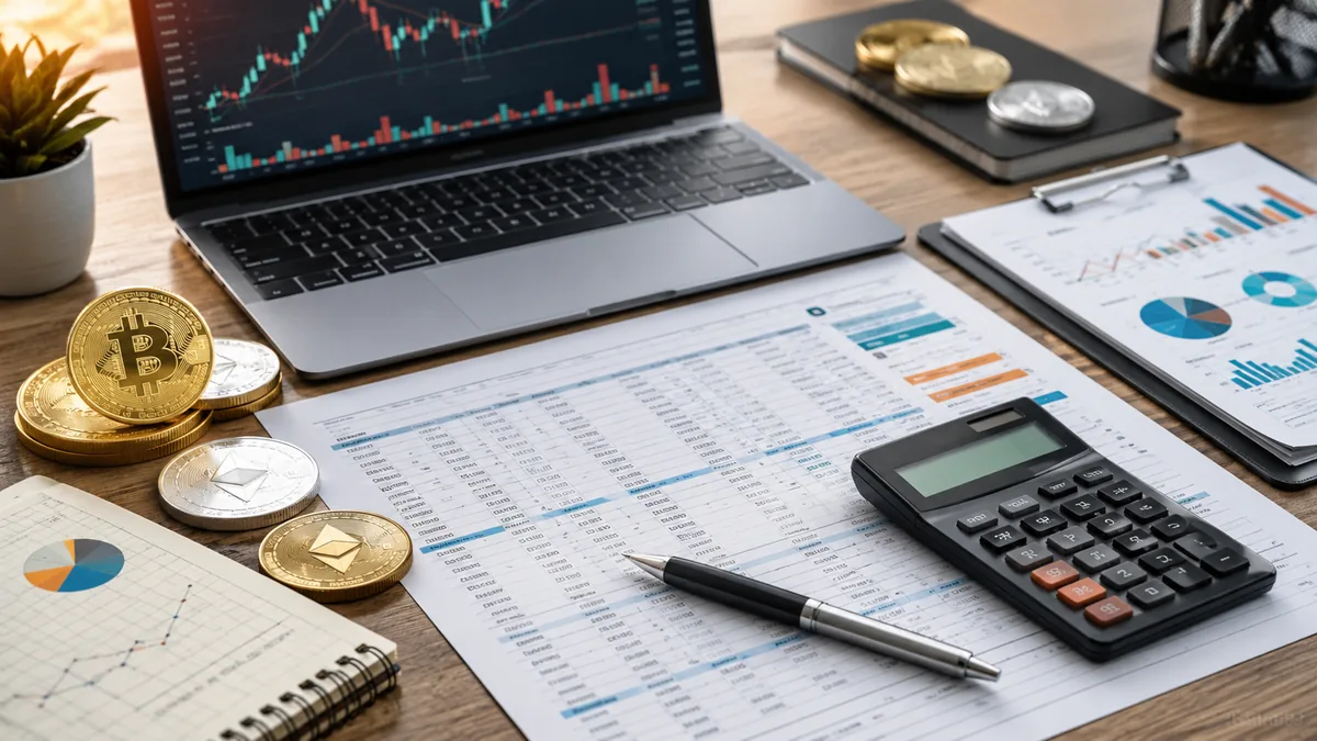 Crypto portfolio cost basis calculation with trade ledger and calculator, no text