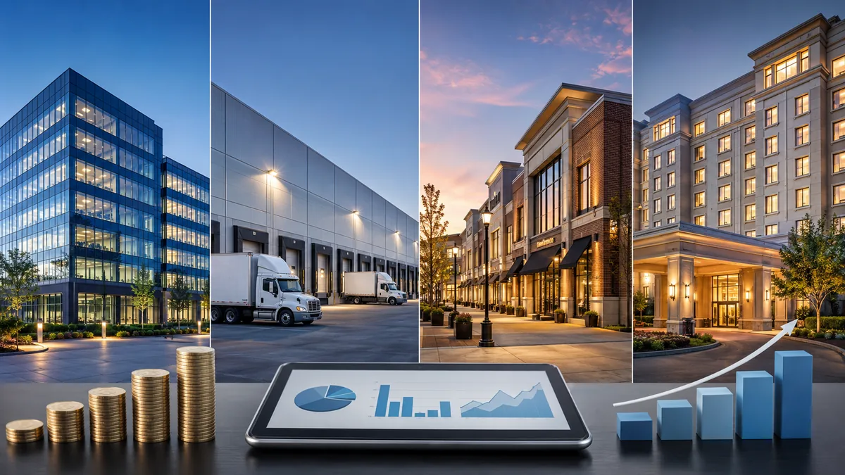Comparison of office warehouse retail and hotel REIT property assets, no text
