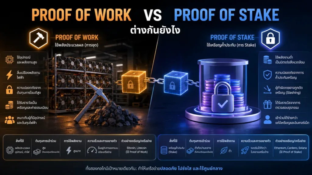 Proof of Work กับ Proof of Stake ต่างกันอย่างไร