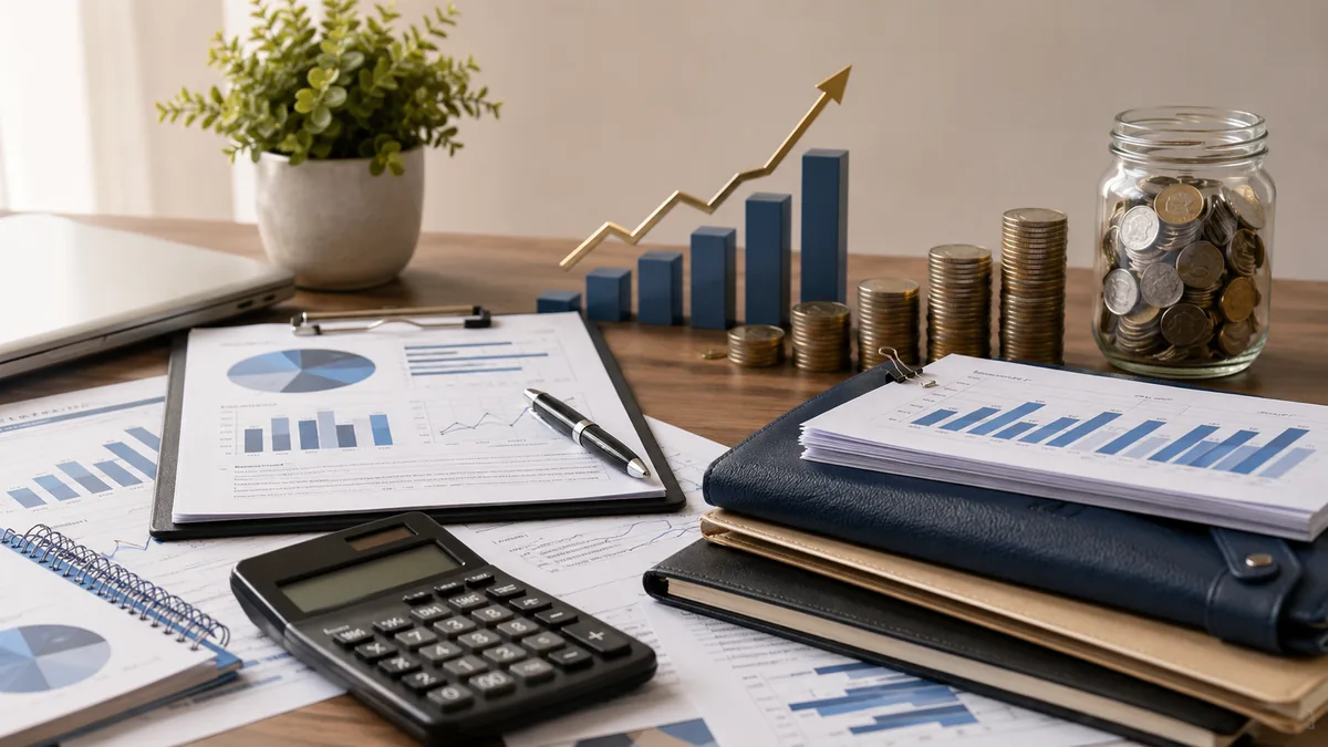 RMF and SSF tax planning concept with investment documents and calculator, no text, no characters, no logos