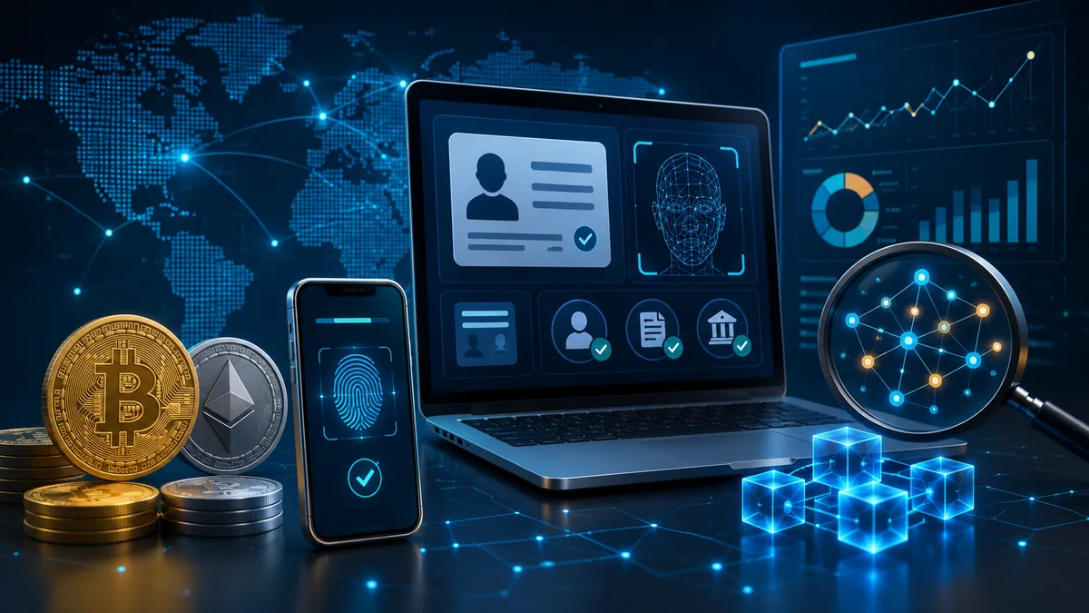 Cryptocurrency identity verification and transaction monitoring system, no text, no characters, no logos