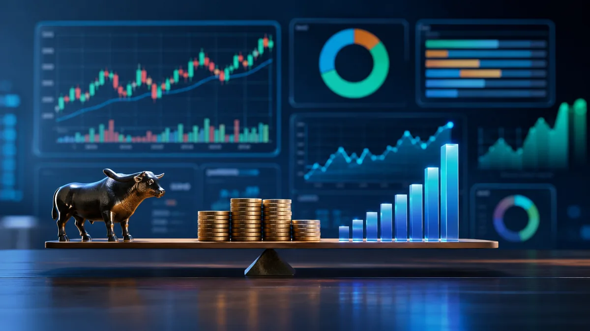 Stock valuation dashboard comparing share price with company earnings, no text, no characters, no logos