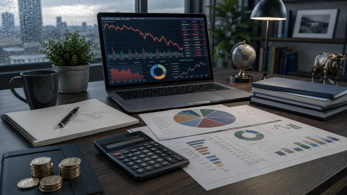 Diversified investment portfolio review during a market downturn, no text, no people, no logos
